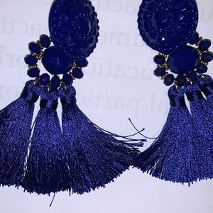 Cobalt blue fringed boho earrings